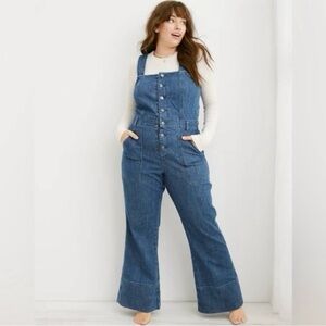 Aerie Kick Flare Denim Jumpsuit Overalls
